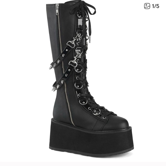 Black Platform Lace-Up demonia Boots - Picture 2 of 5